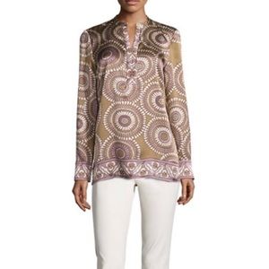 Lafayette Long Sleeve Medallion-Print Silk Blouse